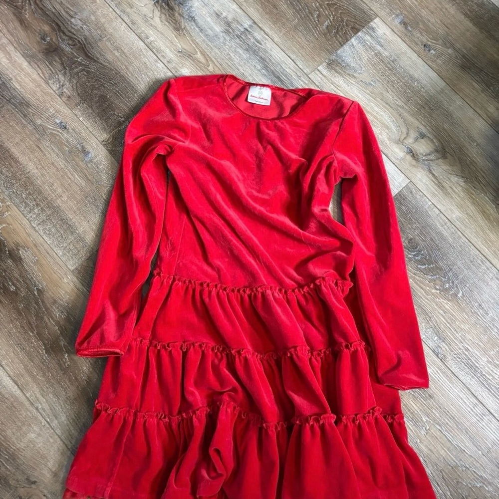 Hanna Andersson Red Velvet/Velour Girls Ruffle Dress size 12/150